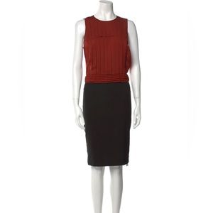 NWT L’AGENCE pleated crew neck front color block midi length dress